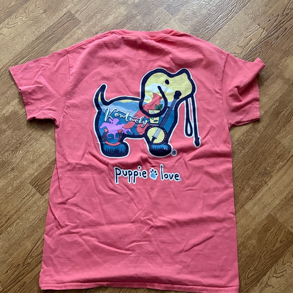 Women’s tee size small dog lover rescue a puppy Kentucky scene in the dog pic